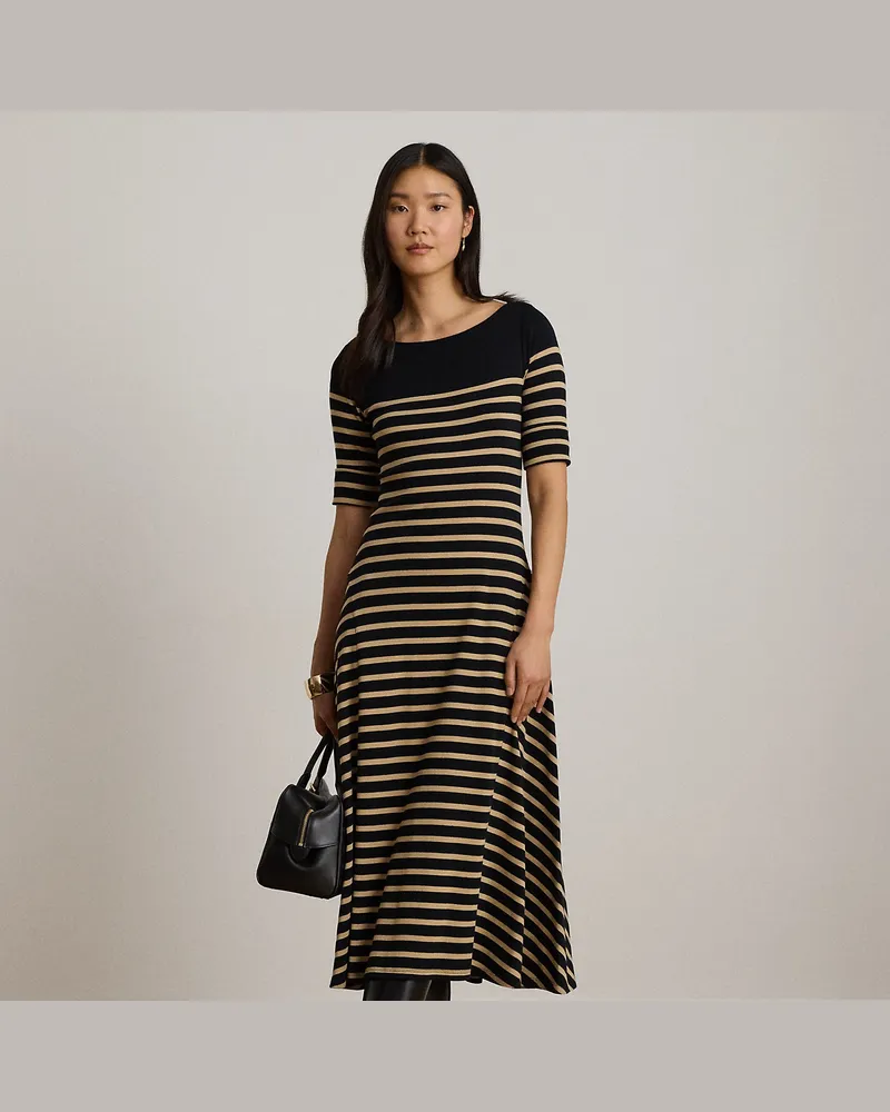 Ralph Lauren Maritim gestreiftes Baumwoll-Midikleid Black