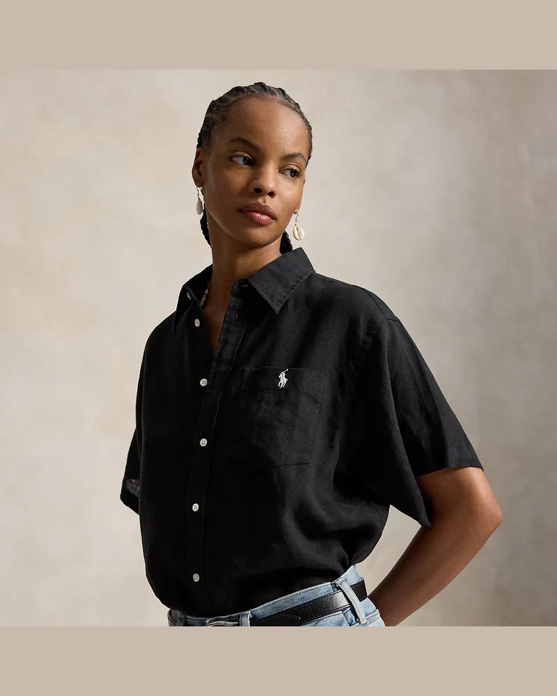Ralph Lauren Kurzärmliges Oversize-Fit-Leinenhemd Black
