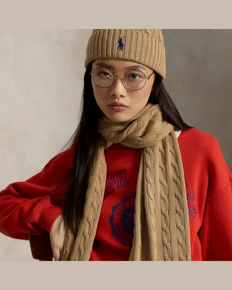 Ralph Lauren Baumwollmütze mit Zopfmuster Tan