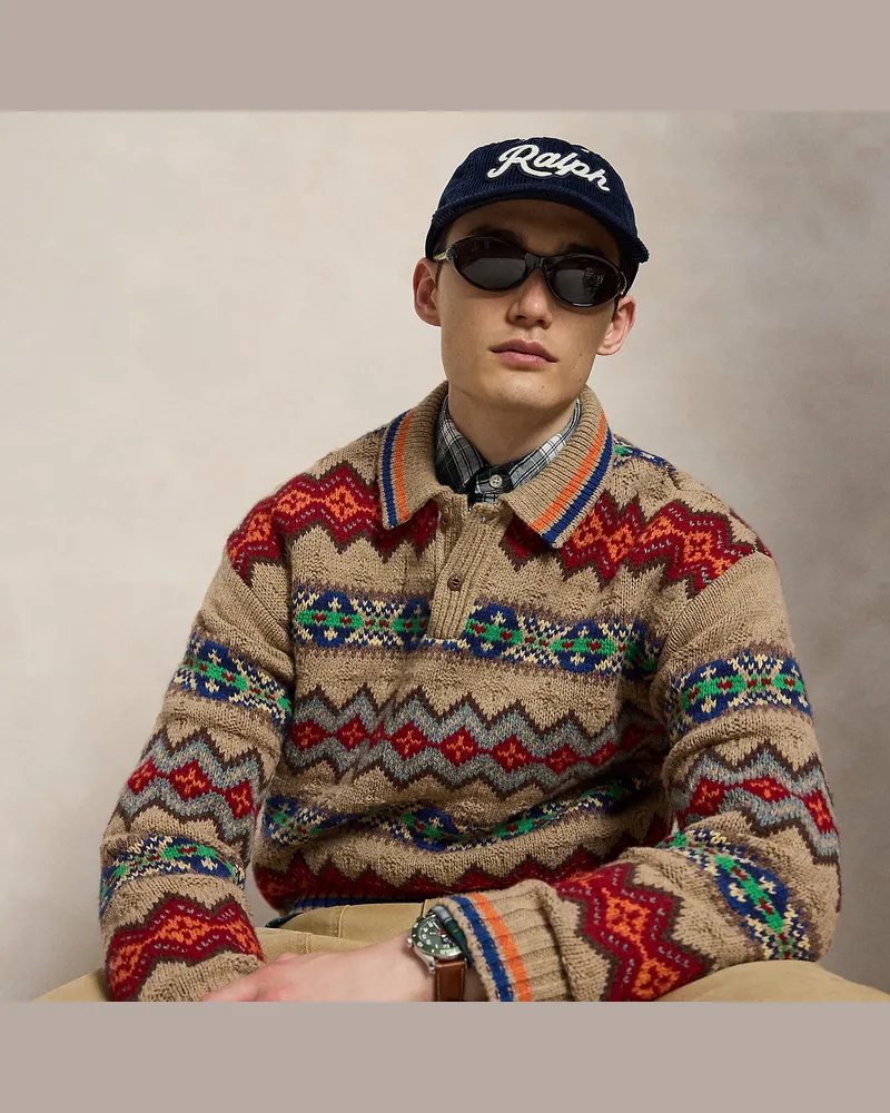 Ralph Lauren Fair-Isle-Pullover mit Polokragen Tan