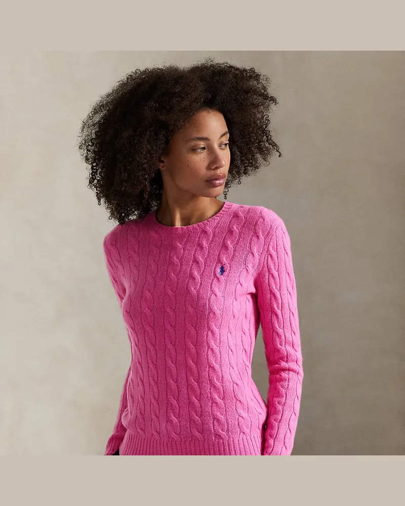 Ralph Lauren Woll-Kaschmir-Pullover mit Zopfmuster Pink