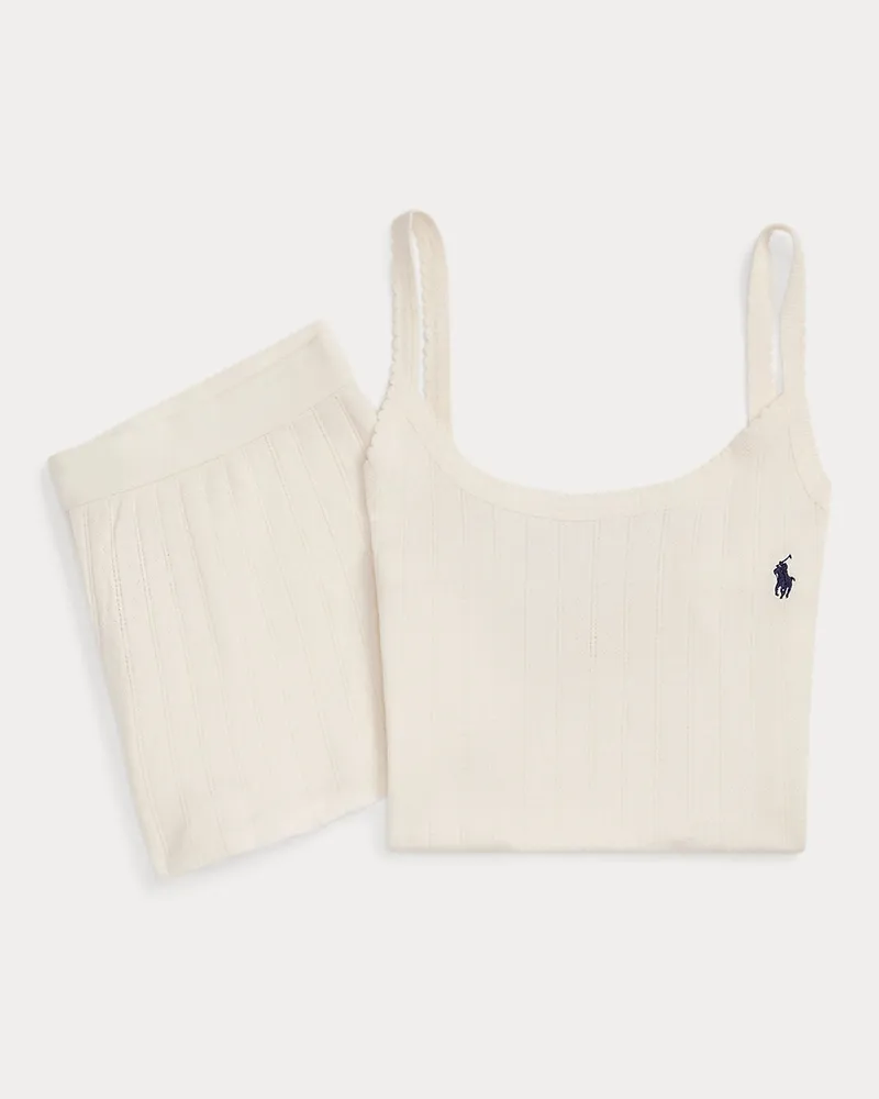 Ralph Lauren Pyjama mit Lochmuster-Tanktop und Shorts Tan