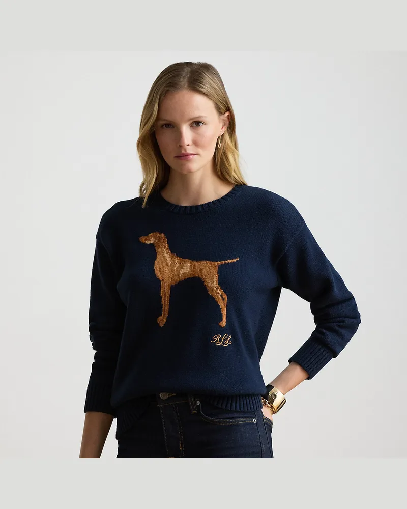 Ralph Lauren Baumwollpullover mit Intarsienstrickerei Blue