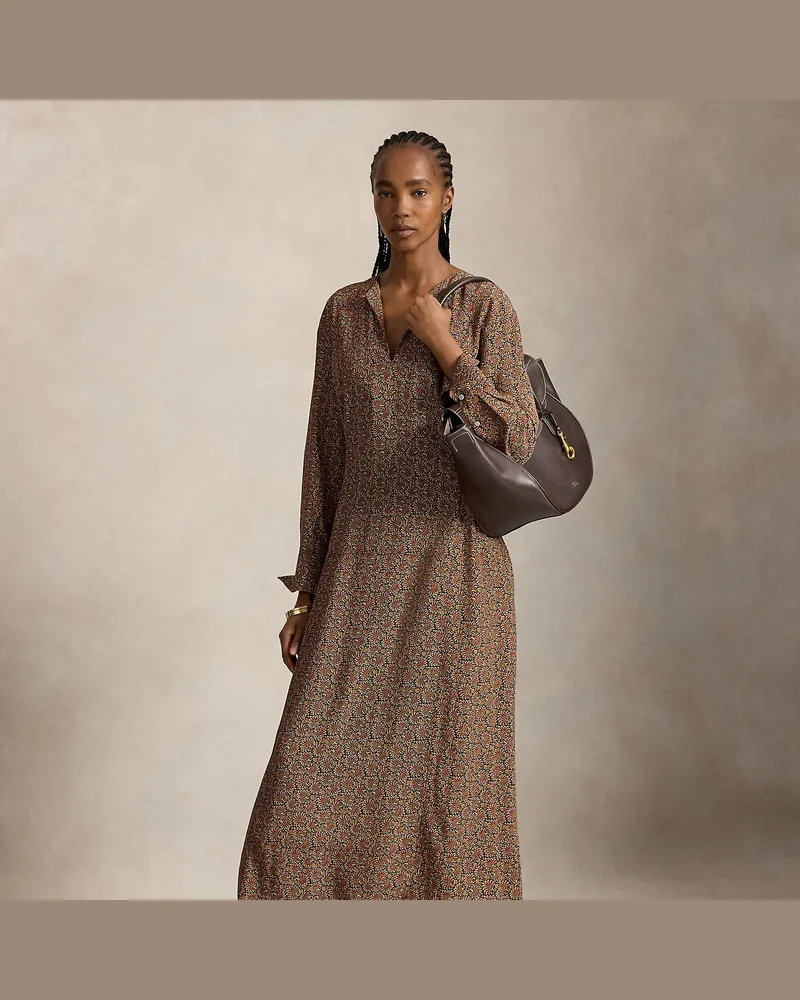 Ralph Lauren Geblümtes Crêpe-Kleid mit Schnürdetail Brown