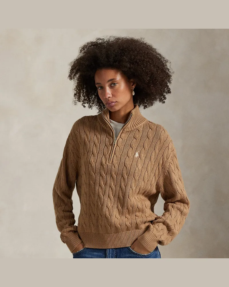 Ralph Lauren Baumwollpullover mit Zopfmuster Tan