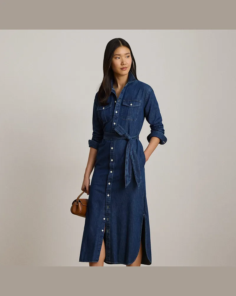 Ralph Lauren Midi-Hemdkleid aus Denim mit Gürtel Blue