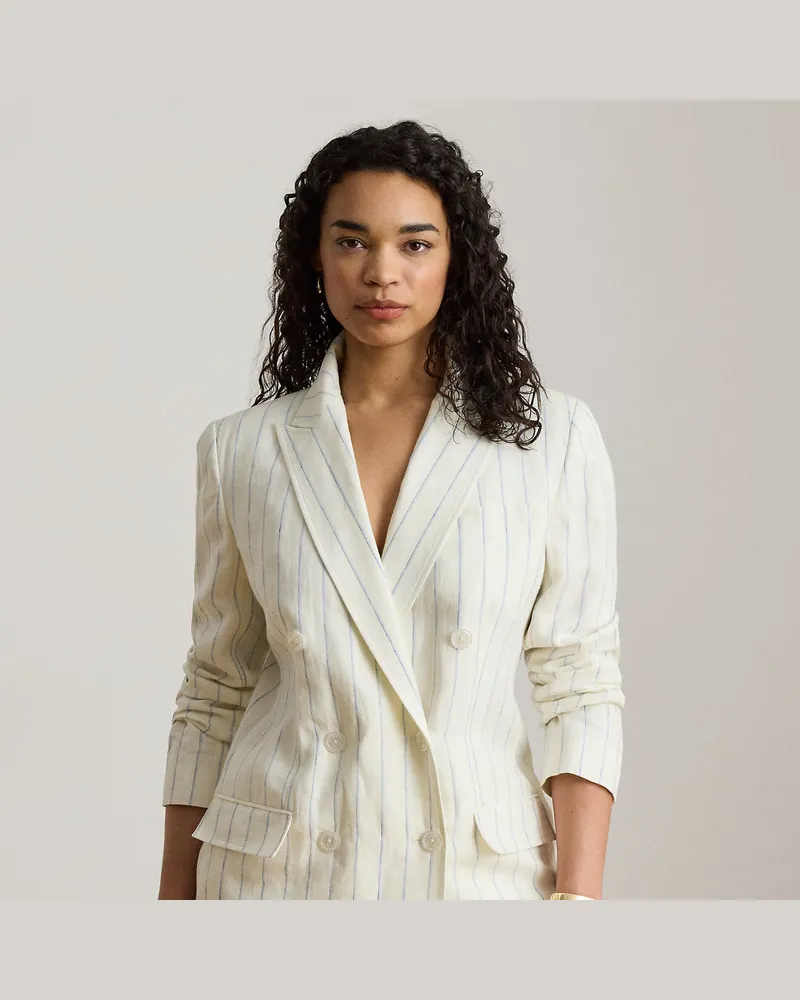 Ralph Lauren Plus Größen - Gestreifter Twillblazer aus Leinen White
