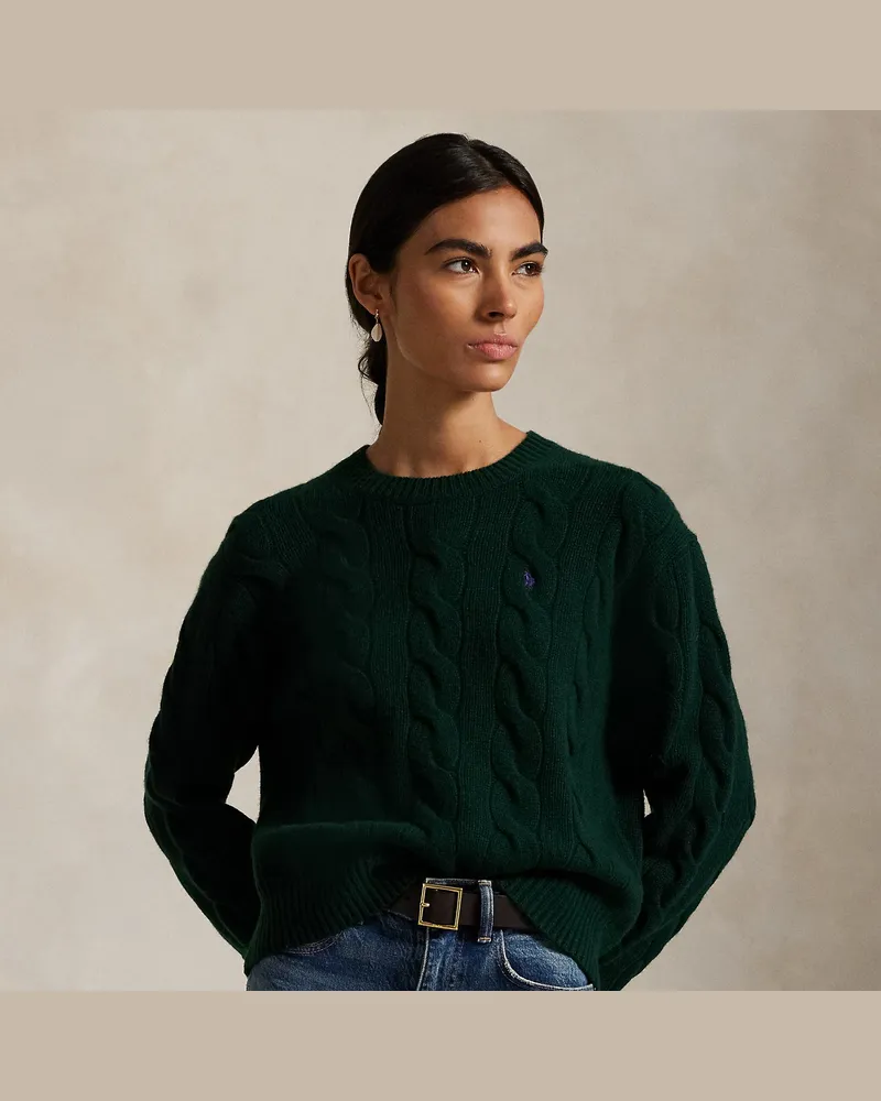 Ralph Lauren Woll-Kaschmir-Pullover mit Zopfmuster Green