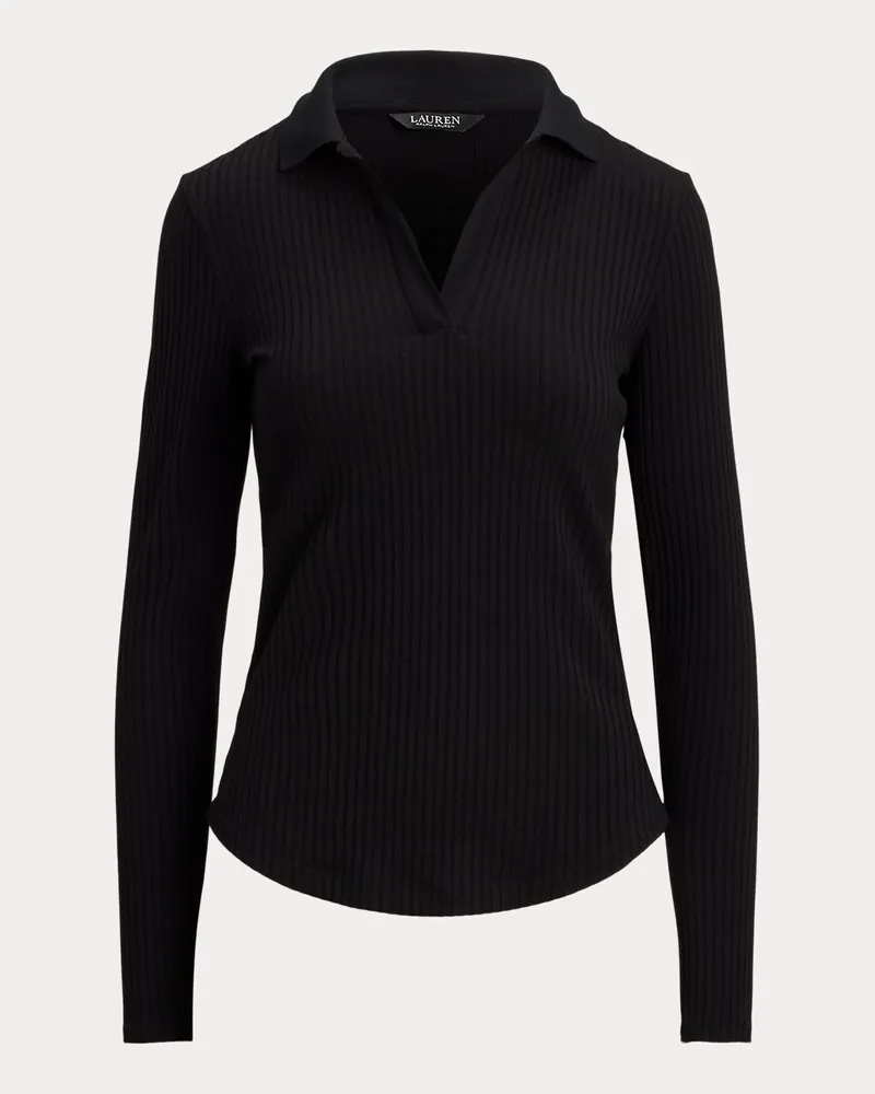 Ralph Lauren Langärmliges, geripptes Polo-Oberteil Black
