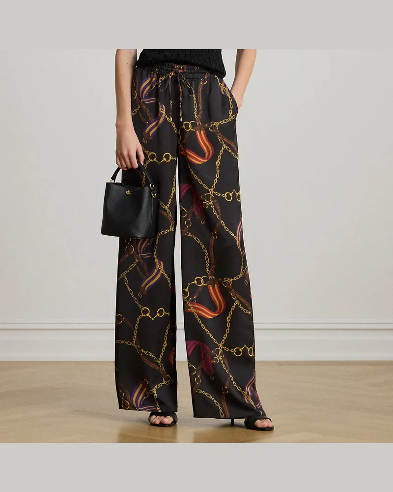 Ralph Lauren Hose mit weitem Bein und Gürteldruck Black