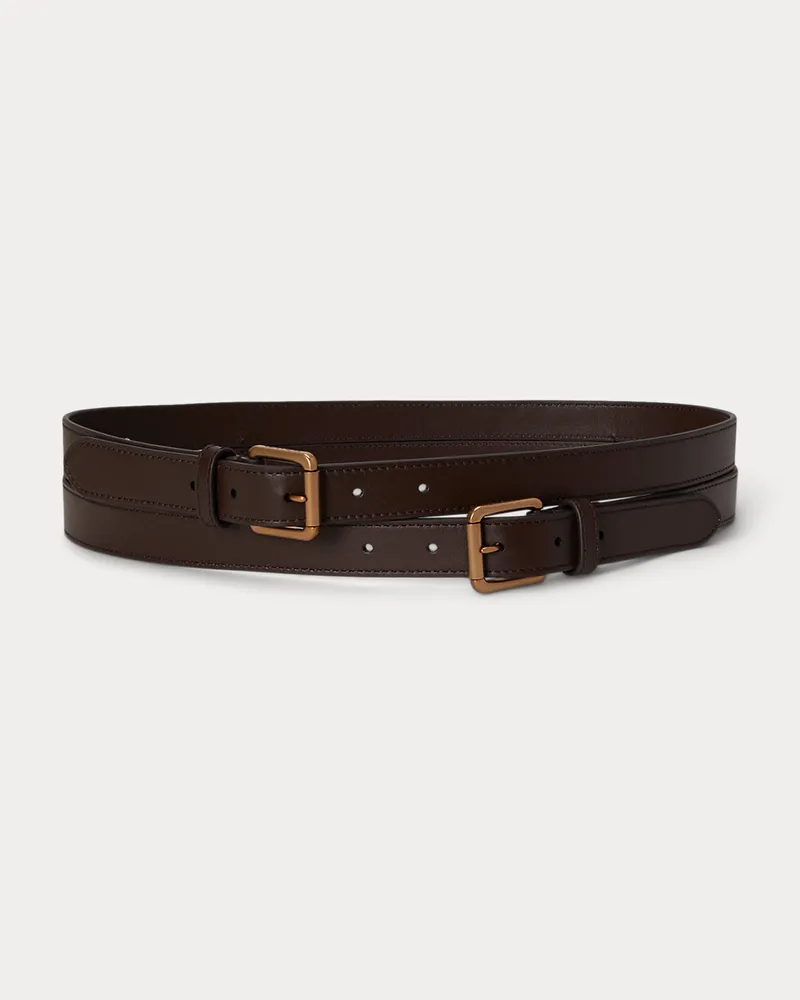 Ralph Lauren Breiter Ledergürtel mit Doppelschnalle Brown
