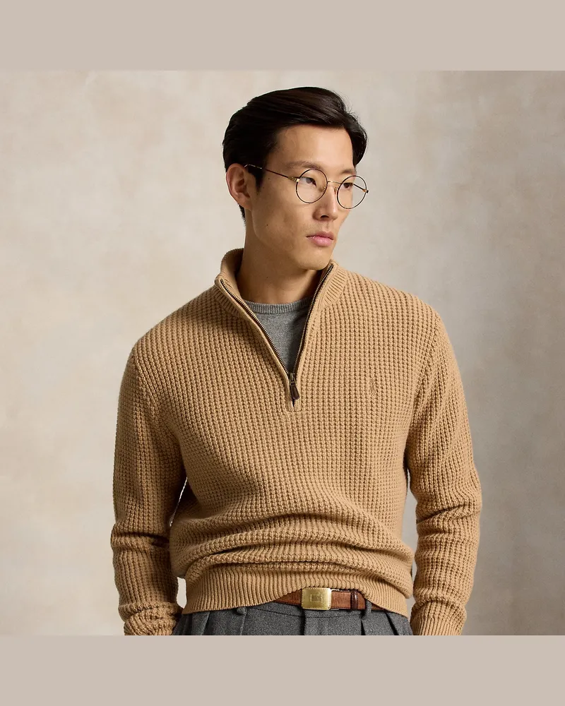 Ralph Lauren Woll-Baumwollpullover aus Waffelpiqué Tan