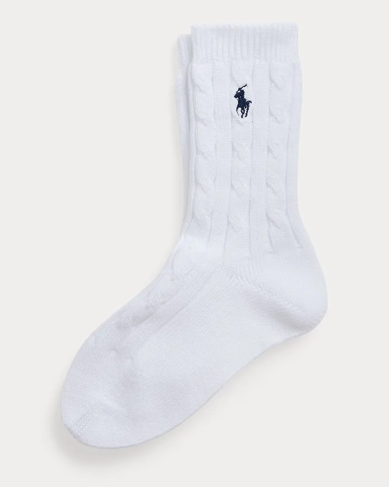 Ralph Lauren Crew-Socken mit Zopfmuster White