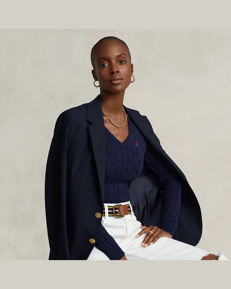 Ralph Lauren Zopfpullover mit V-Ausschnitt Blue
