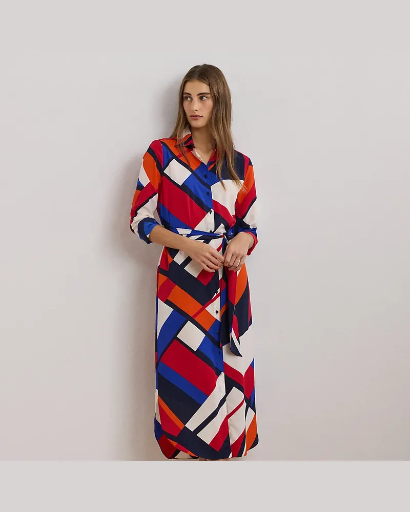 Ralph Lauren Crêpe-Hemdkleid mit Muster Blue