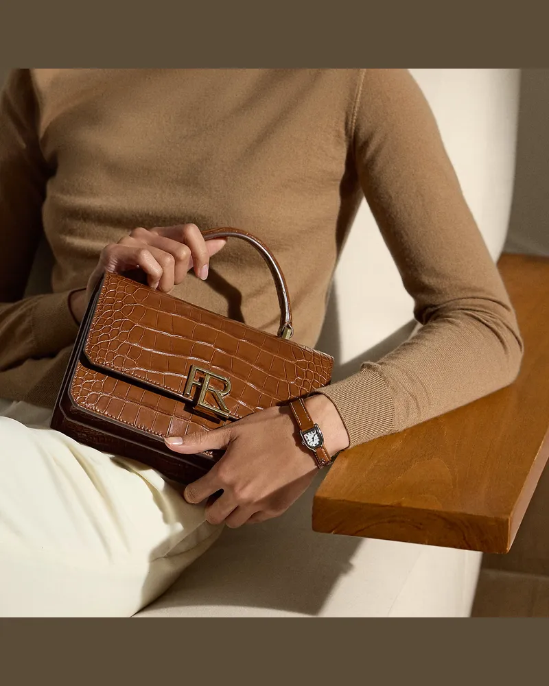Ralph Lauren Alligatorleder-Tasche RL 888 mit Griff Brown