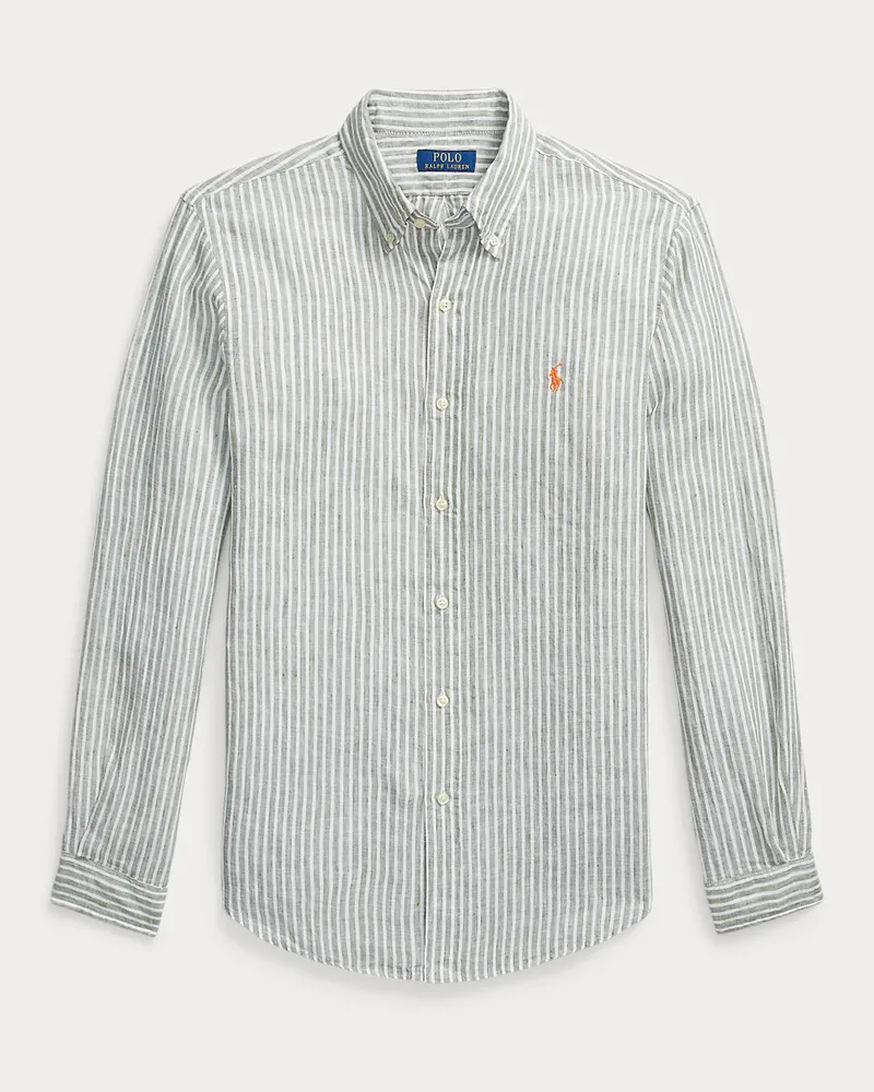 Ralph Lauren Gestreiftes Custom-Fit Leinenhemd Green