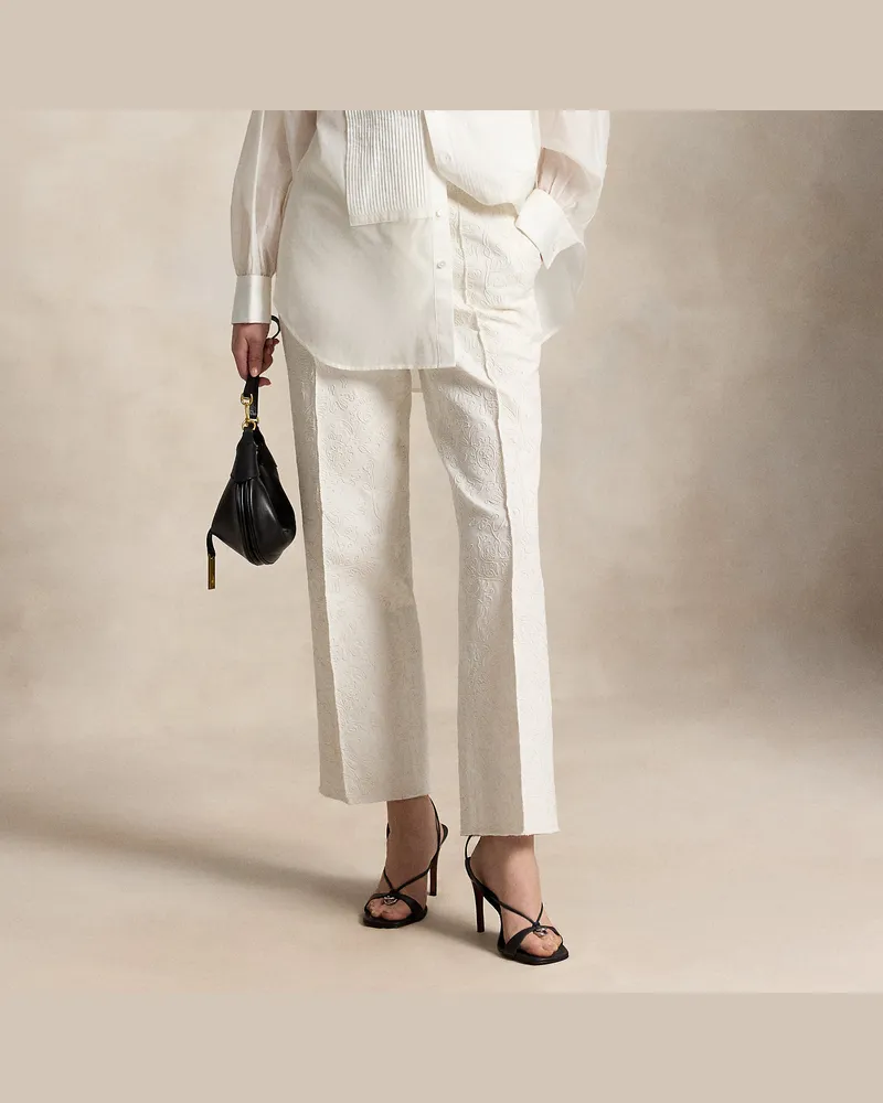 Ralph Lauren Bestickte Relaxed-Straight-Fit 7/8-Hose White