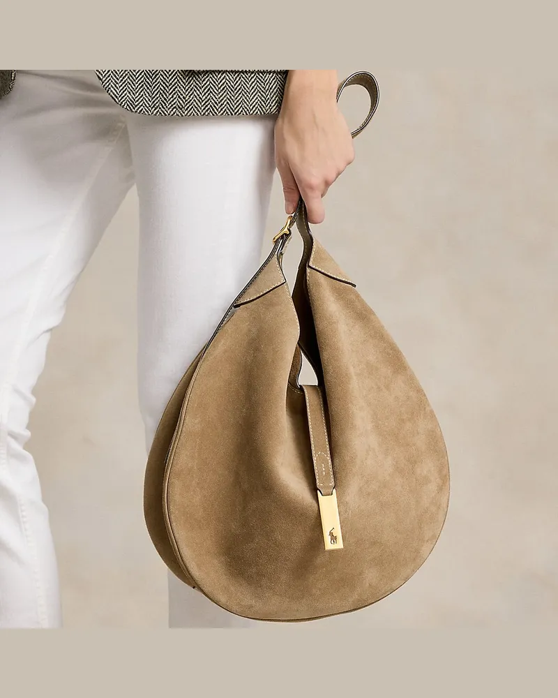 Ralph Lauren Große Schultertasche Polo ID aus Wildleder Brown