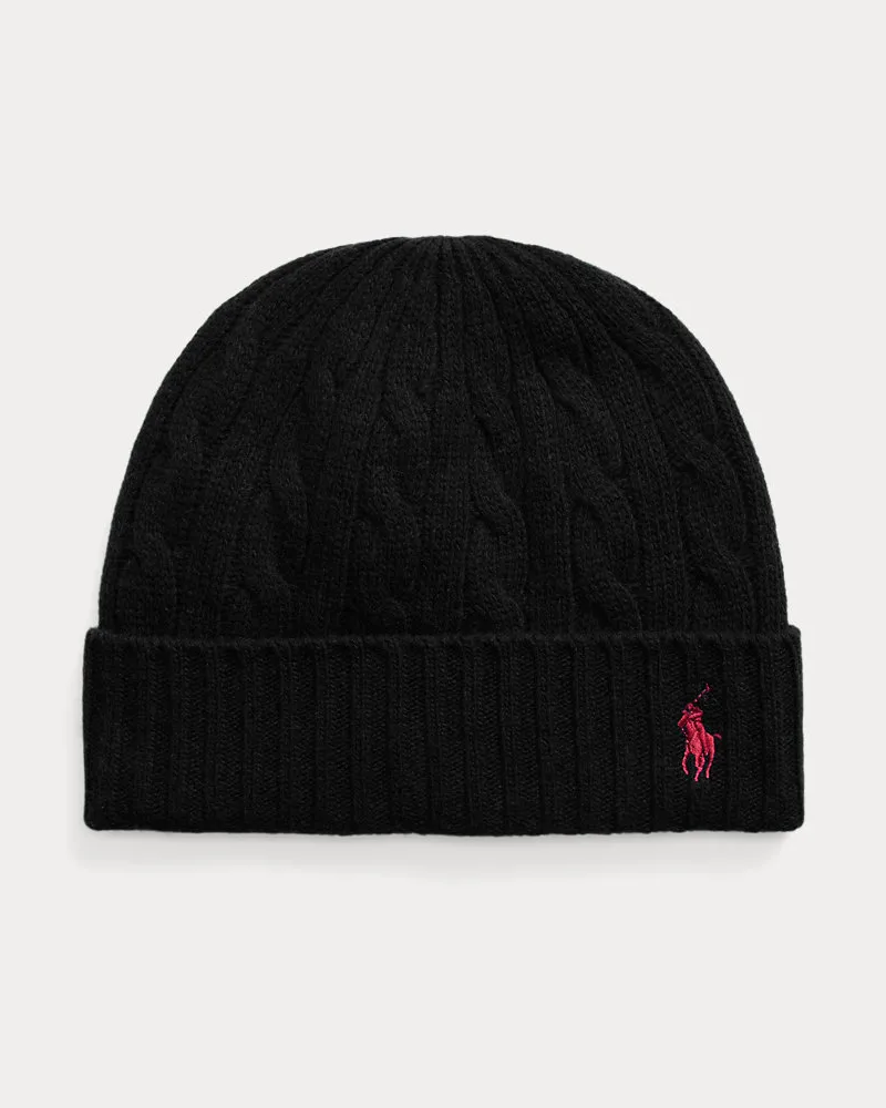 Ralph Lauren Zopfmuster-Mütze mit Wolle Black