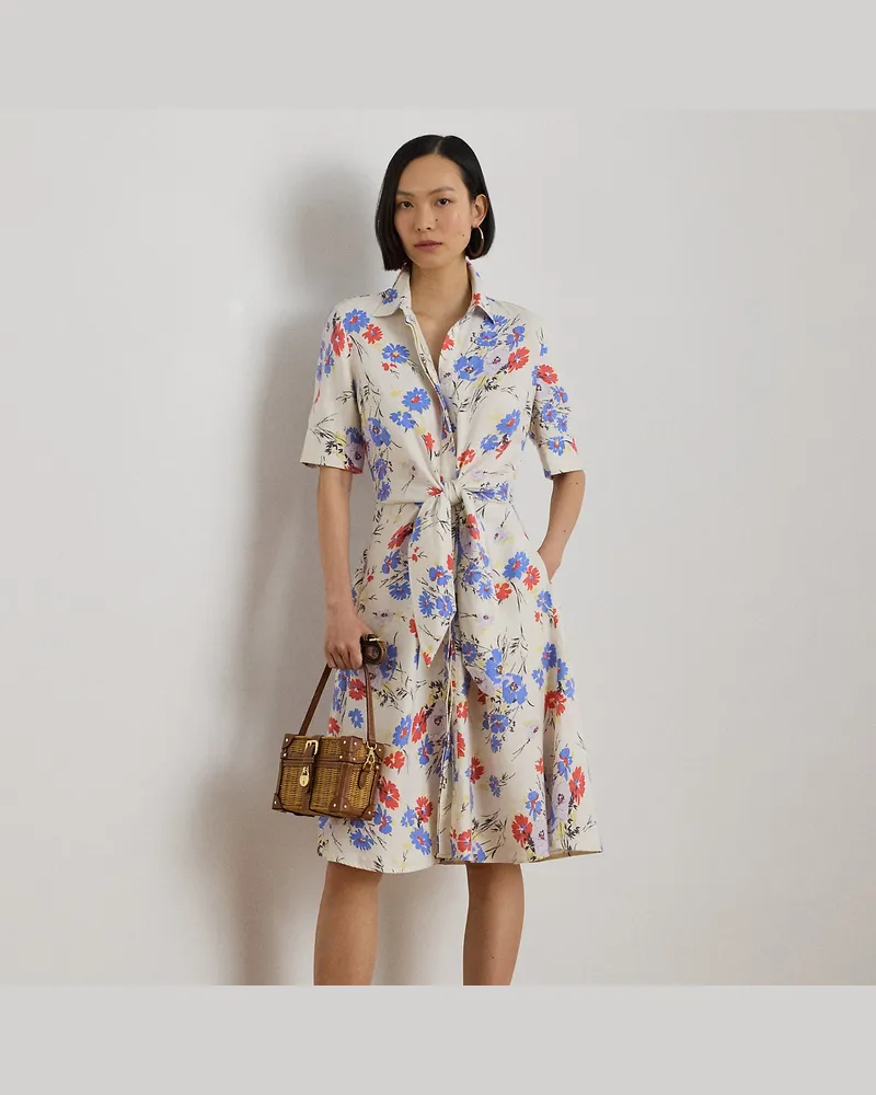 Ralph Lauren Geblümtes Hemdkleid mit Schnürdetail Cream