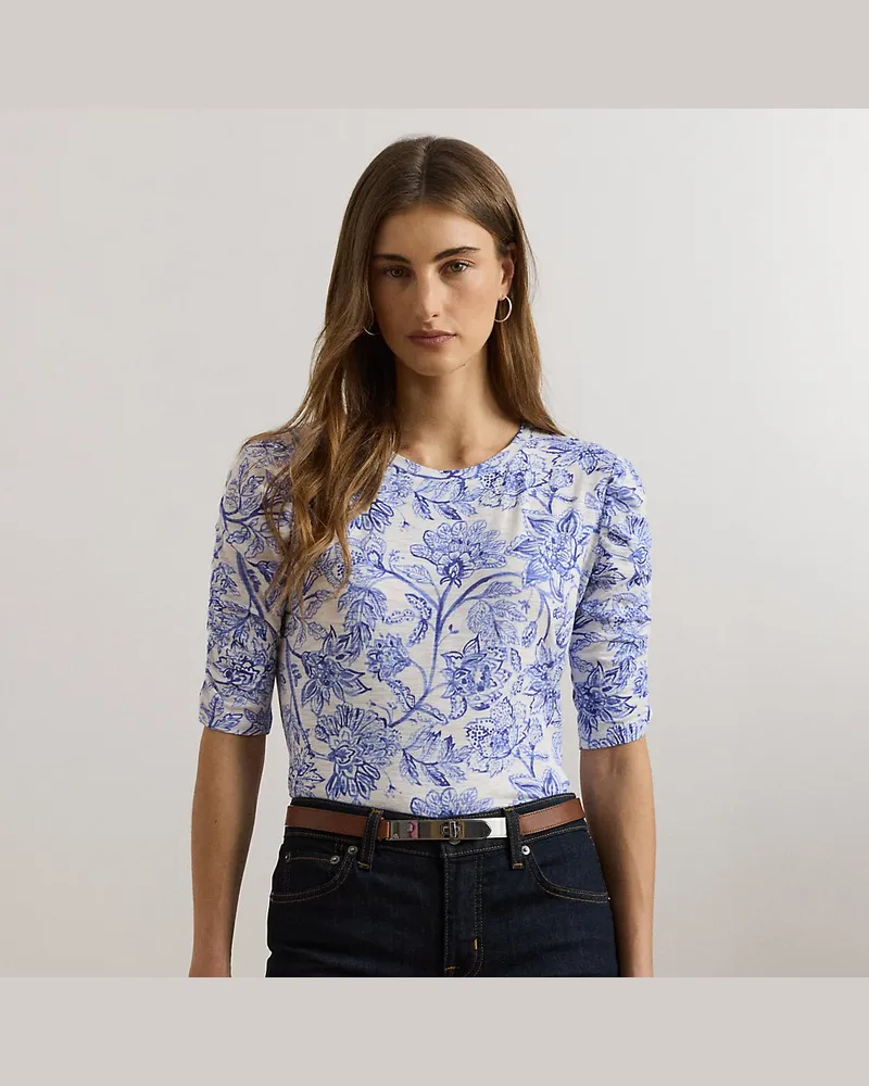 Ralph Lauren Geblümtes T-Shirt aus Flammgarn-Jersey Blue