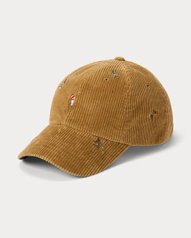 Ralph Lauren Kordsamt-Baseballkappe mit Stickerei Brown