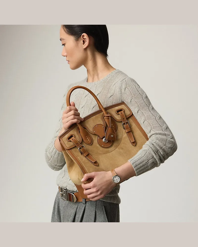 Ralph Lauren Tasche Soft Ricky 33 aus Kalbswildleder Brown
