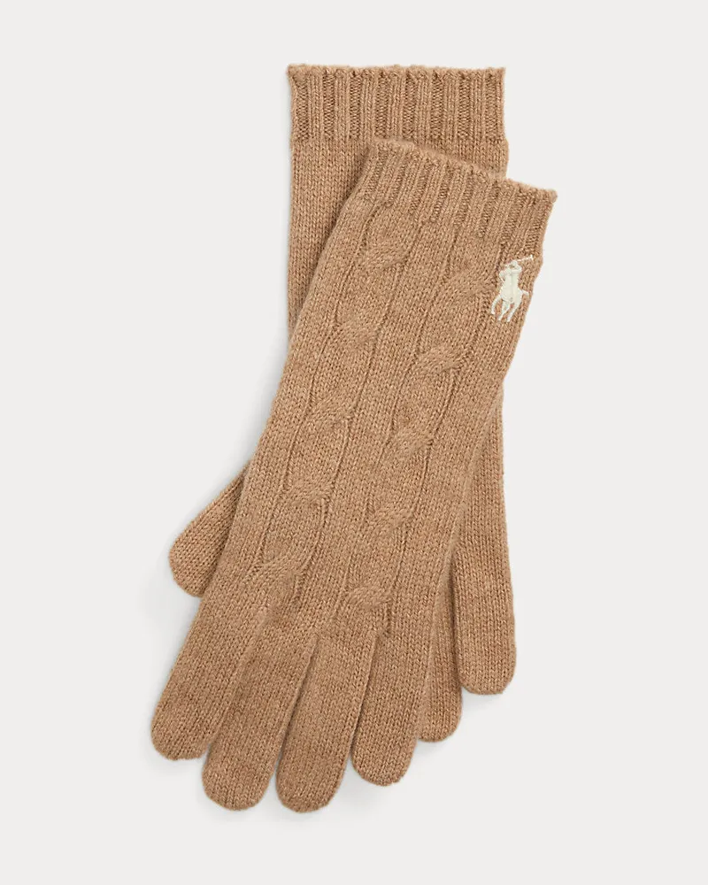 Ralph Lauren Woll-Kaschmir-Handschuhe mit Zopfmuster Tan