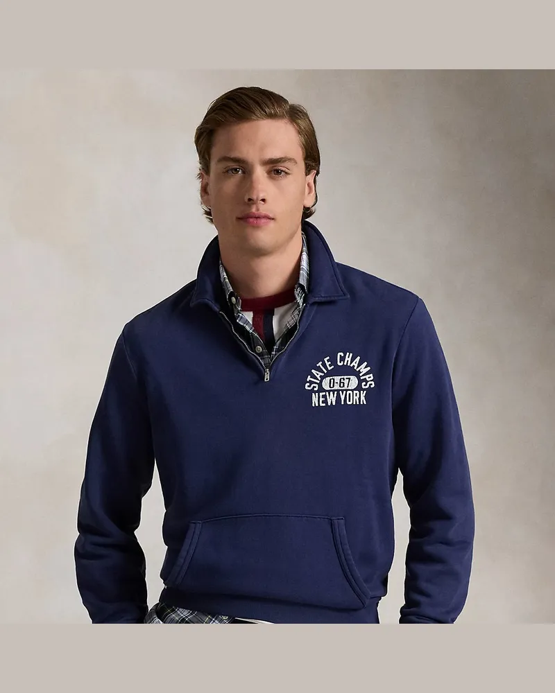 Ralph Lauren Fleece-Sweatshirt mit Kragen und Wappen Blue