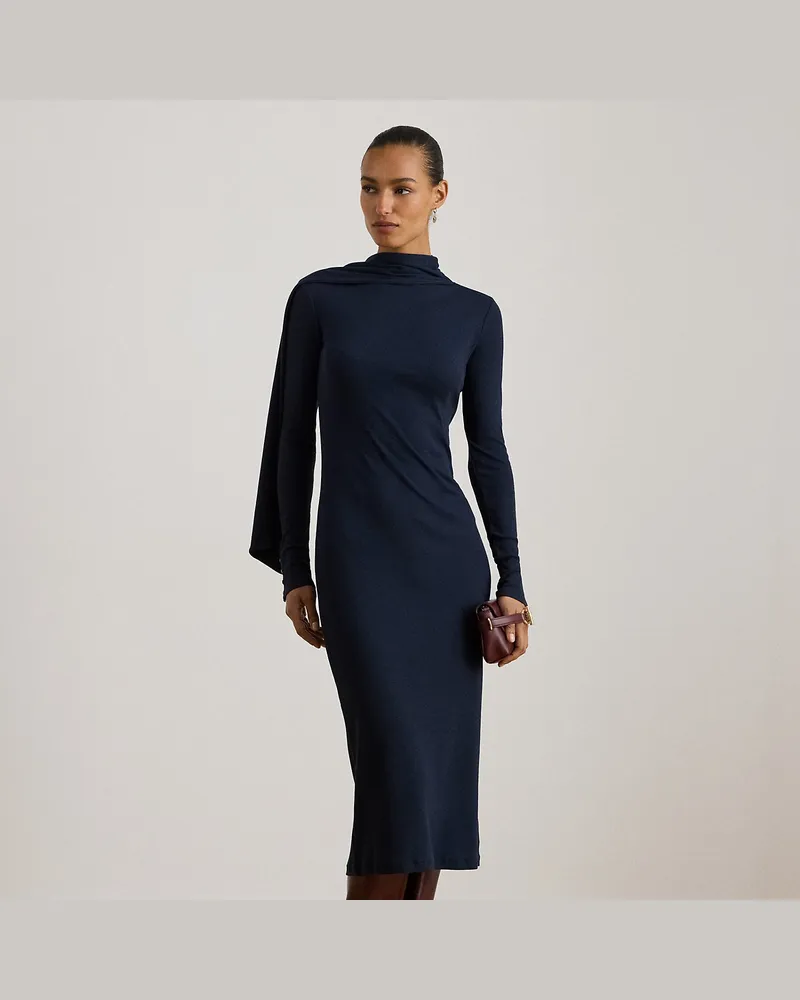 Ralph Lauren Rippenstrickkleid mit Schalbesatz Blue