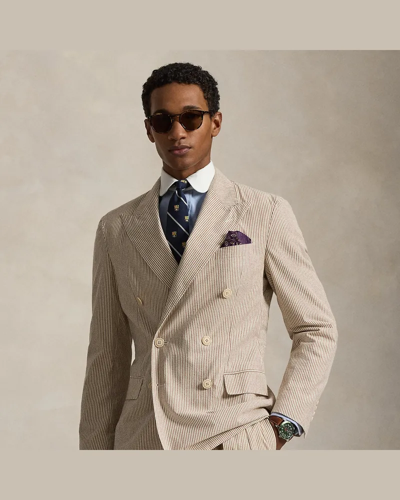 Ralph Lauren Tailored-Fit Seersucker-Jacke Polo Soft Brown