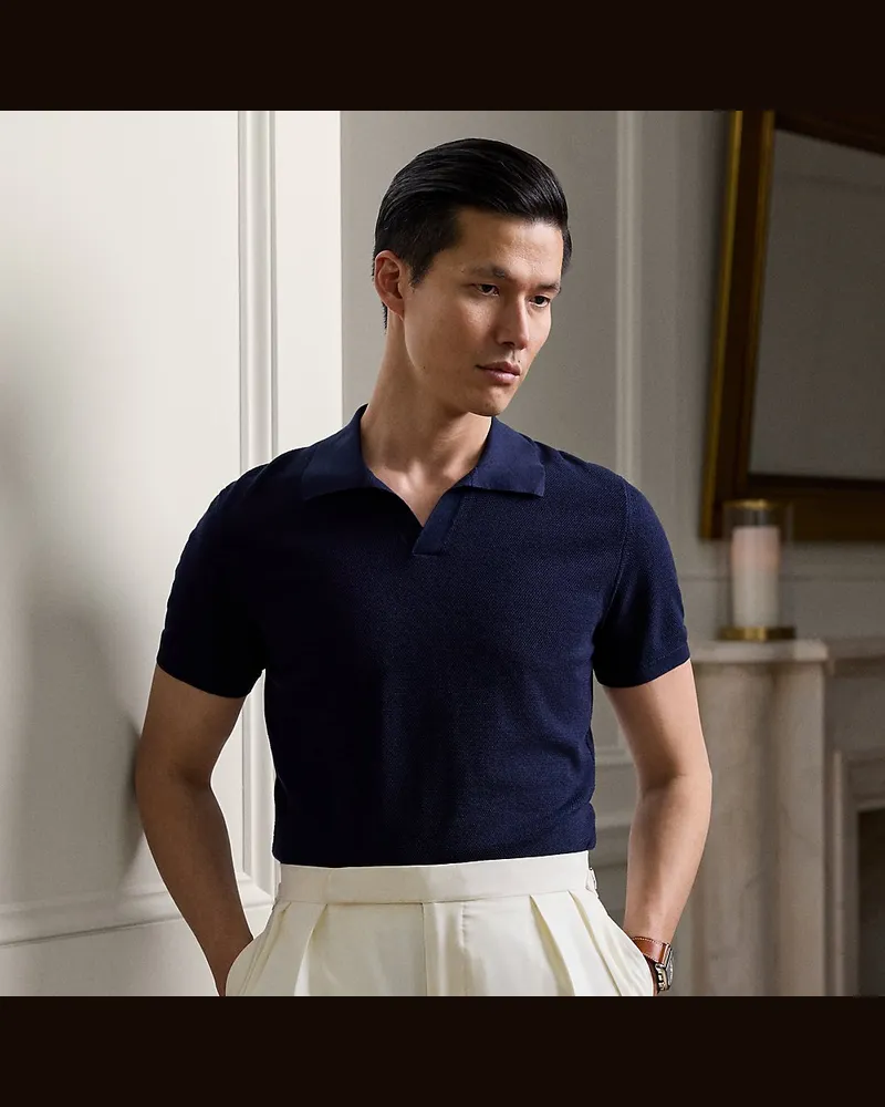 Ralph Lauren Strukturierter Seiden-Baumwoll-Pullover Blue