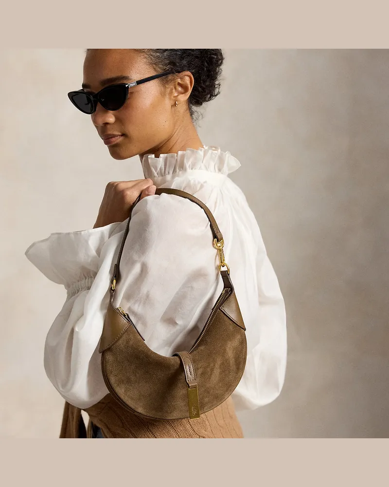 Ralph Lauren Mini-Wildleder-Schultertasche Polo ID Brown