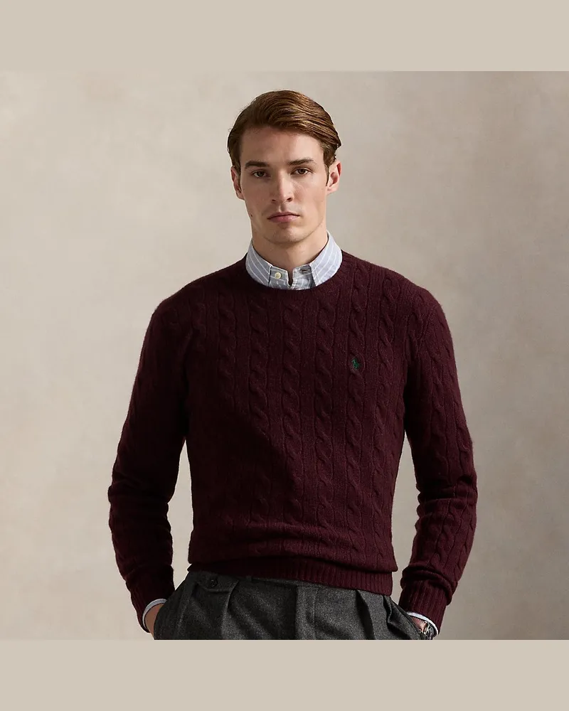 Ralph Lauren Woll-Kaschmir-Pullover mit Zopfmuster Red