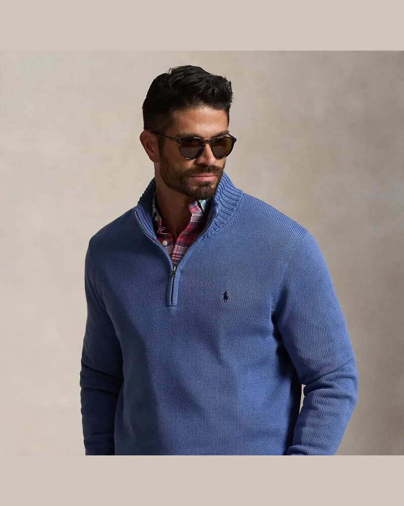 Ralph Lauren Große Größen - Baumwollpullover mit Reißverschluss Blue