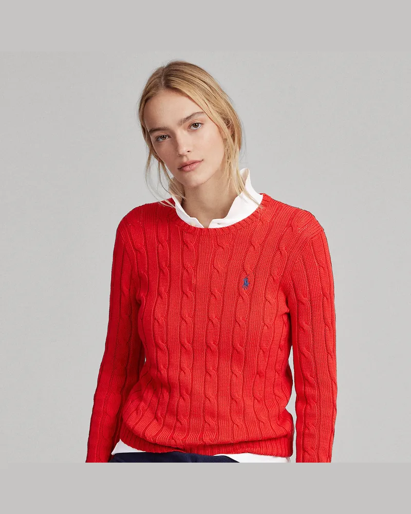 Ralph Lauren Baumwoll-Rundhalspullover mit Zopfmuster Red