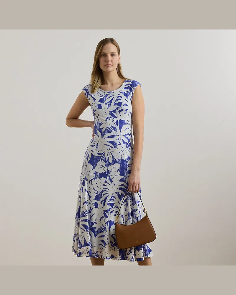 Ralph Lauren Stretchjerseykleid mit Palmwedel-Druck Blue