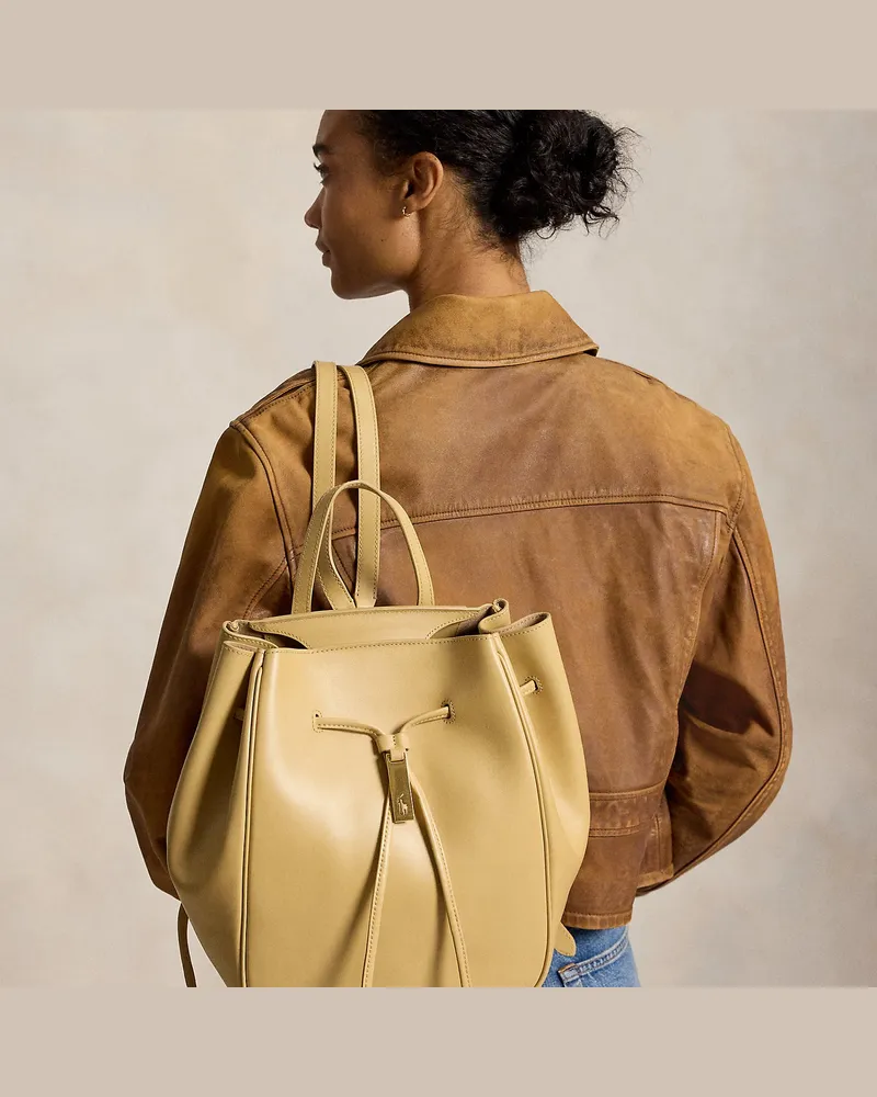 Ralph Lauren Lederrucksack mit Tunnelzug Polo ID Tan