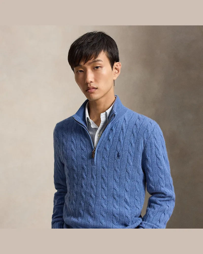 Ralph Lauren Zopfmusterpullover mit Reißverschluss Blue