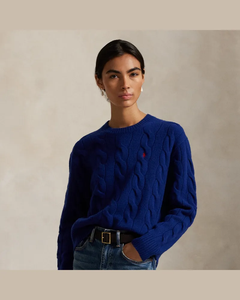 Ralph Lauren Woll-Kaschmir-Pullover mit Zopfmuster Blue