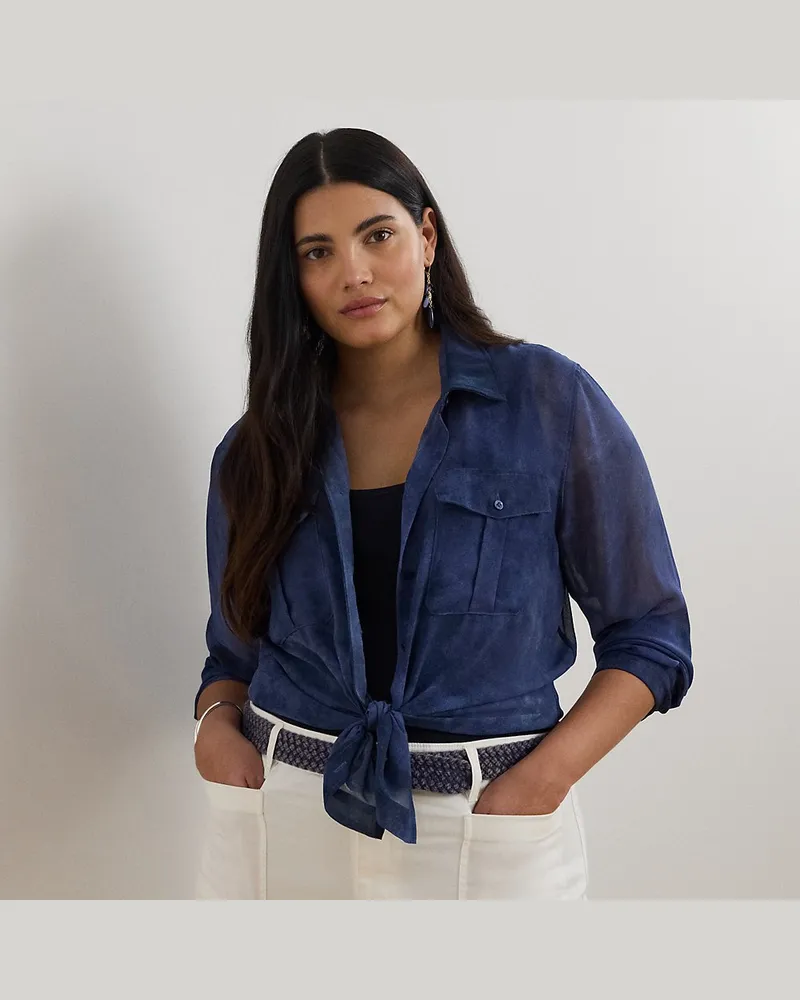 Ralph Lauren Plus Größen - Classic-Fit Chiffonhemd mit Druck Blue