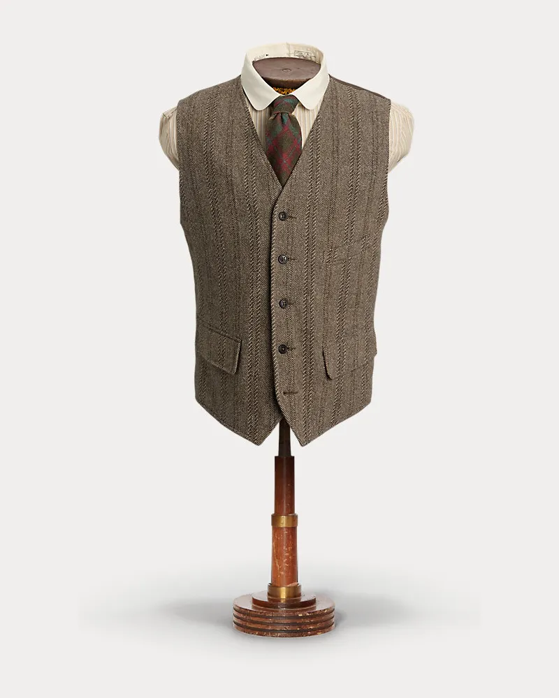 Ralph Lauren Woll-Baumwoll-Weste mit Fischgratmuster Grey