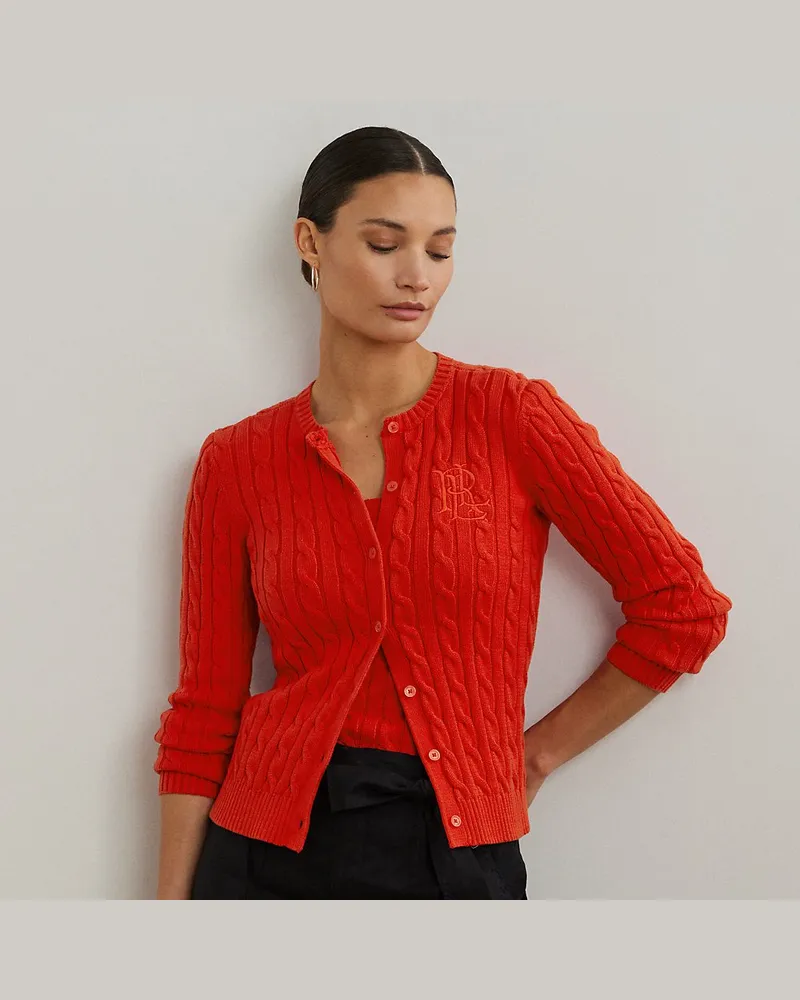 Ralph Lauren Baumwollstrickjacke mit Zopfmuster Red