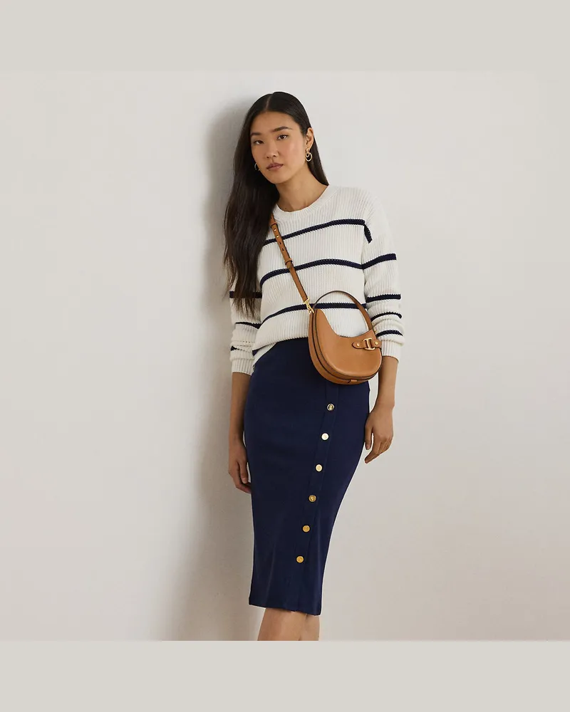 Ralph Lauren Rippenstrick-Bleistiftrock mit Knöpfen Blue