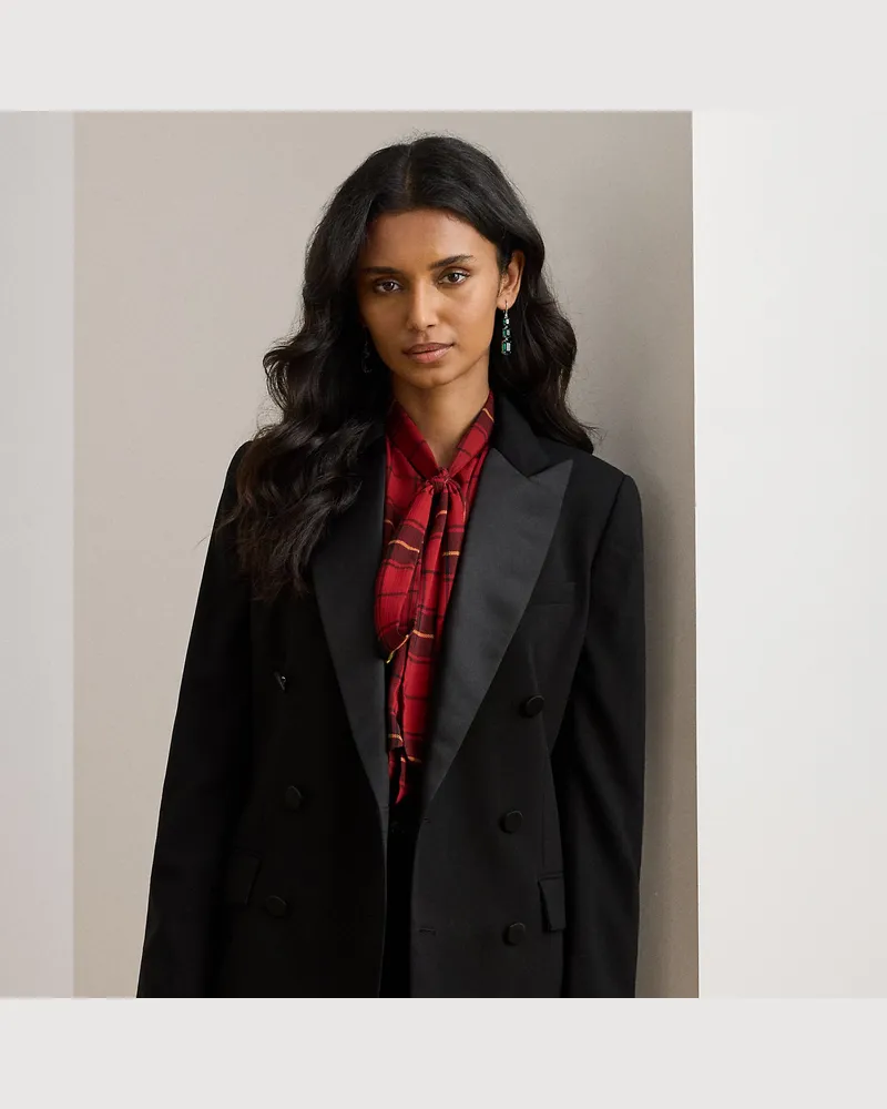 Ralph Lauren Zweireihiger Blazer mit Satinbesatz Black