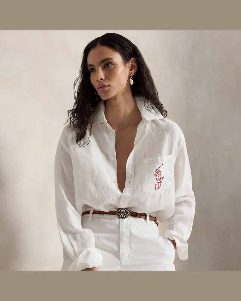 Ralph Lauren Oversize-Fit Leinenhemd mit Big Pony White