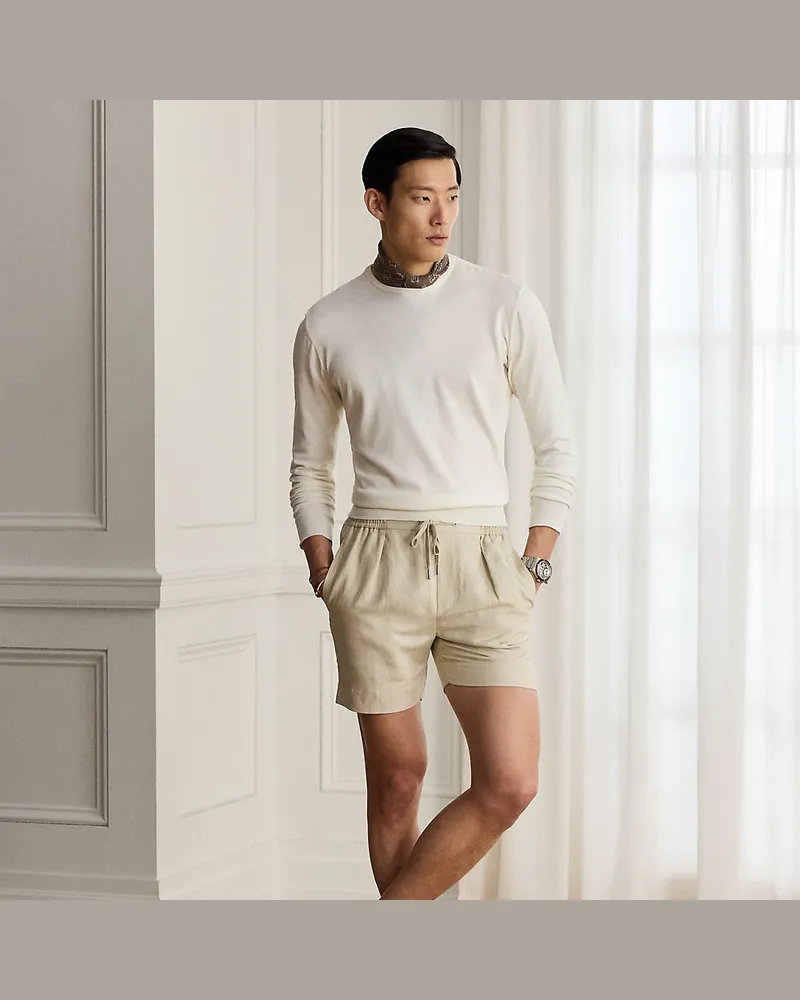 Ralph Lauren Handgeschneiderte Seiden-Leinen-Shorts Brown