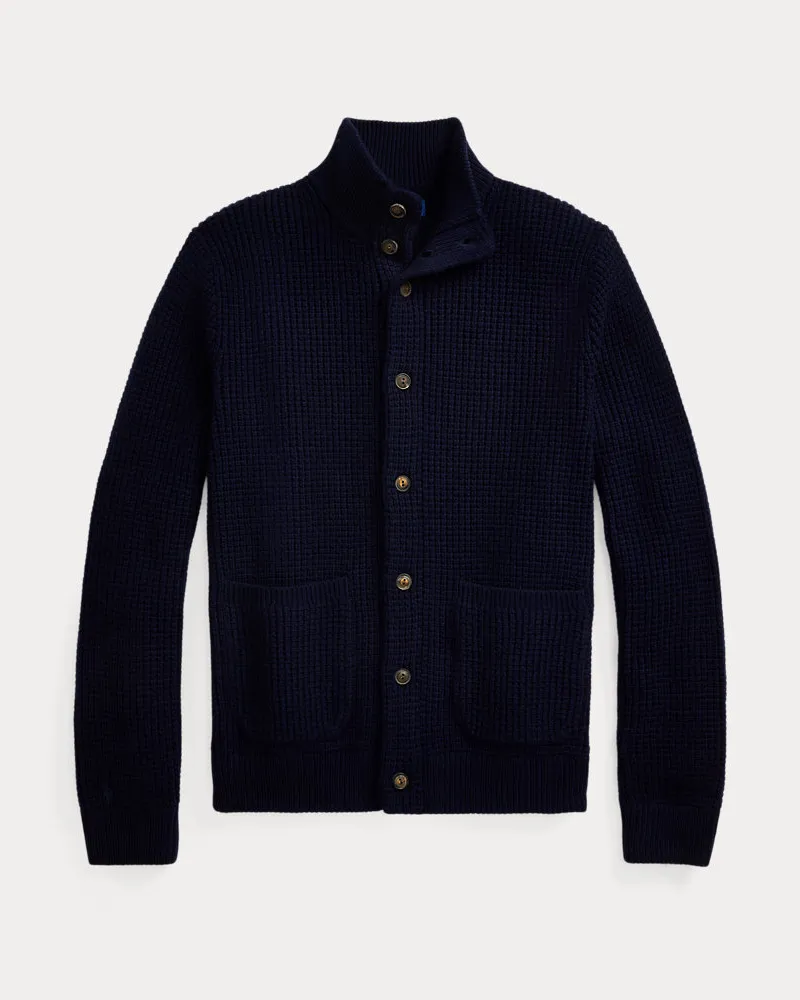 Ralph Lauren Woll-Baumwoll-Strickjacke in Karostrick Blue