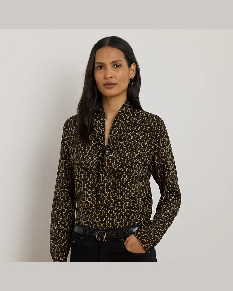 Ralph Lauren Bluse mit Kettenmuster und Bindedetail Black